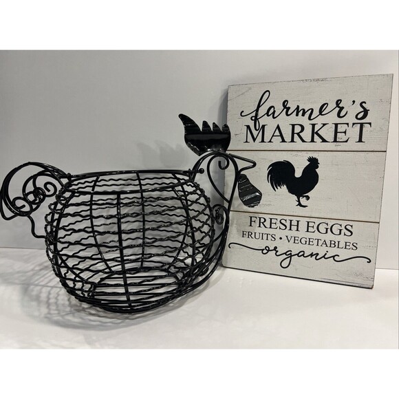 Chicken Egg Collection Basket With Handle, Farmers Market Sign, Rooster Bundle - Picture 1 of 11